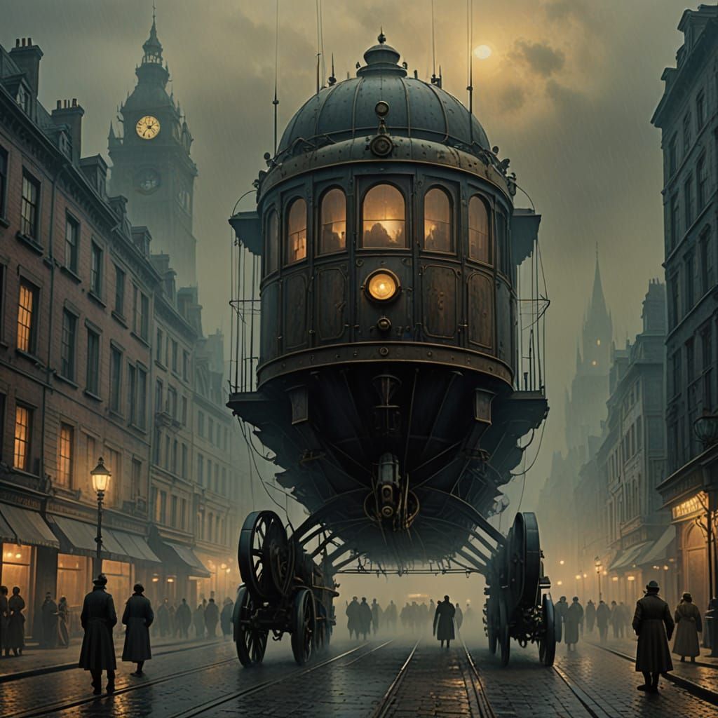 Steampunk Scene: An Ovni Lifts a Carriage in 17th Century Lo...