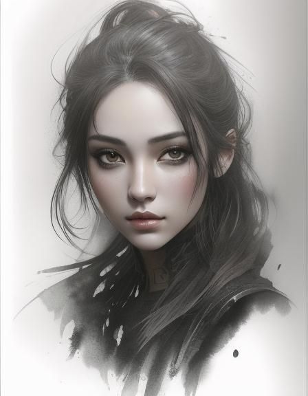 Glowing Dark-Haired Girl in Splash Art Style