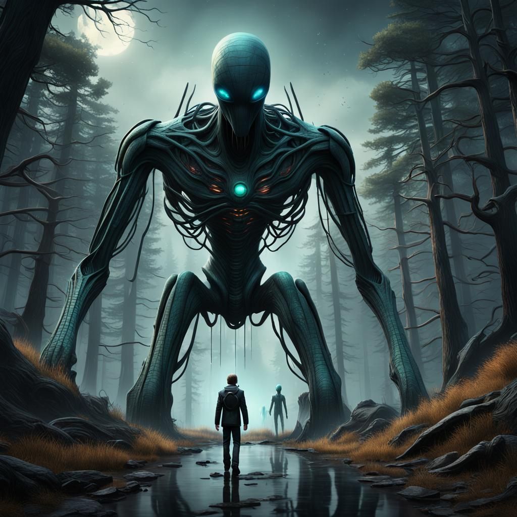 Extraterrestrial Slender Man: Detailed Matte Painting
