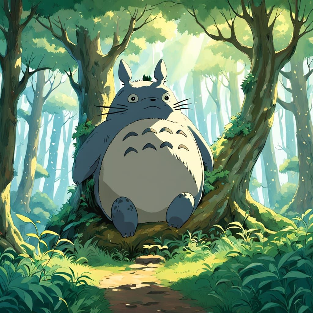 Totoro in Whimsical Forest Scene