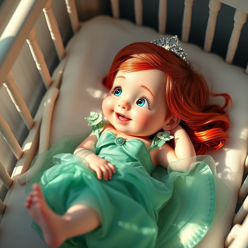 Realistic Baby Princess Ariel in Crib, Digital Art