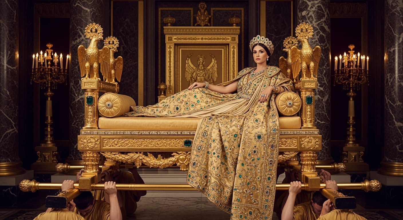 Roman Empress on Golden Litter in Lavish Throne Room