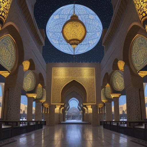 Grand Mosque with Intricate Mosaics in Digital Art
