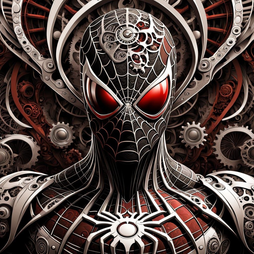 Steampunk Spiderman with Abstract Fractal Elements