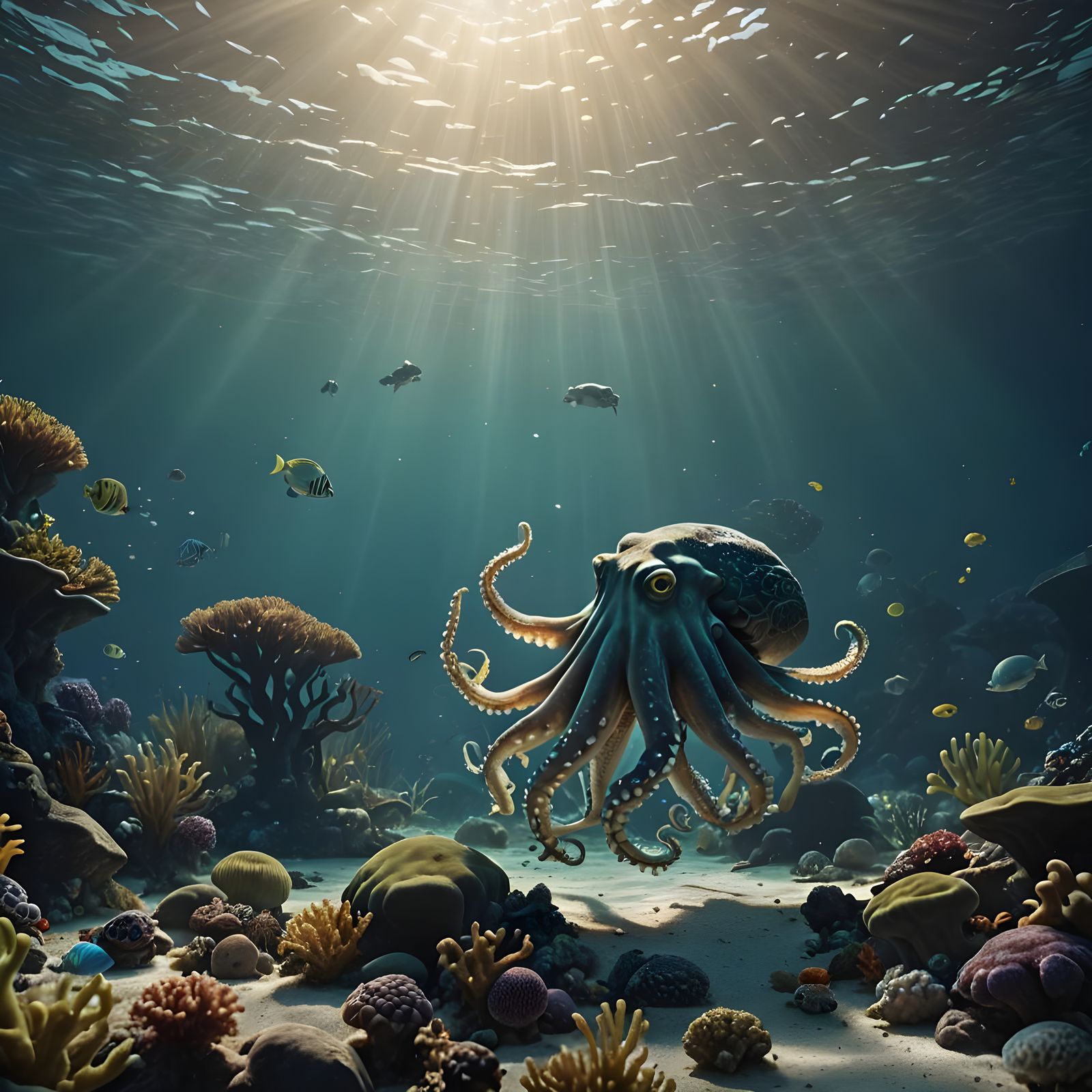 Underwater Sealife with Unknown Creatures: Cinematic Still