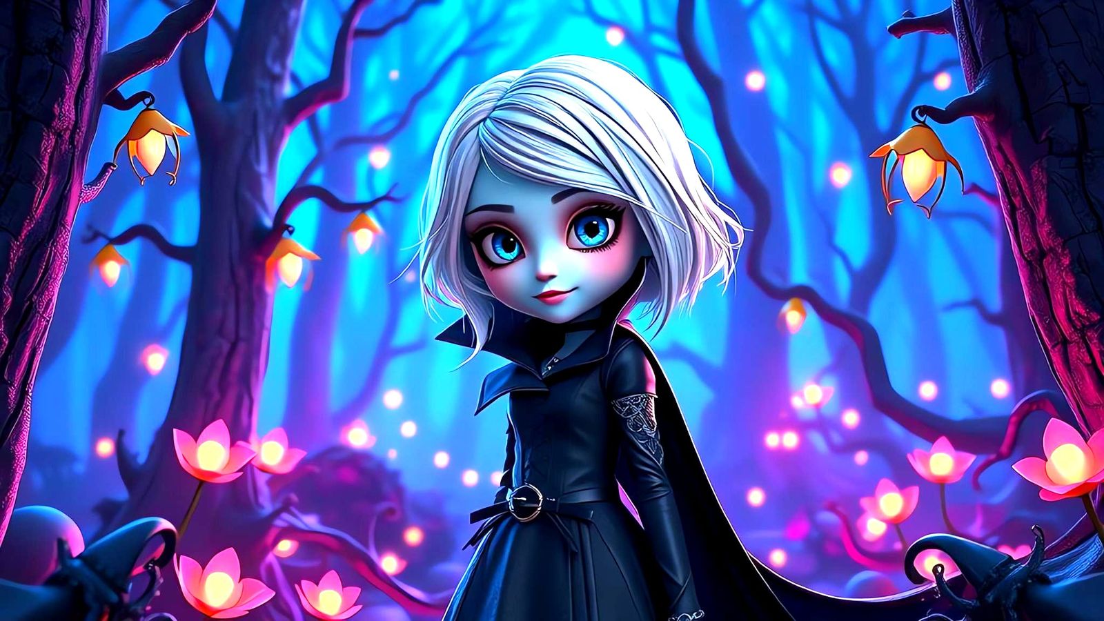 Cute Vampire Girl in Forest, Pixar Style