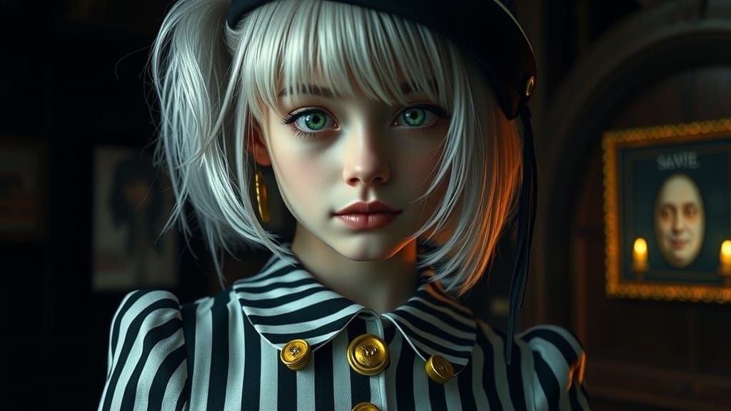 Whimsical Steampunk Girl with Emerald Green Eyes