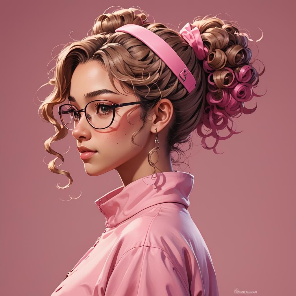 Anime Girl in Pink Outfit with Curly Hair