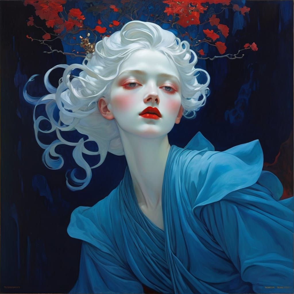 Abstract Red Painting in Art Nouveau Style