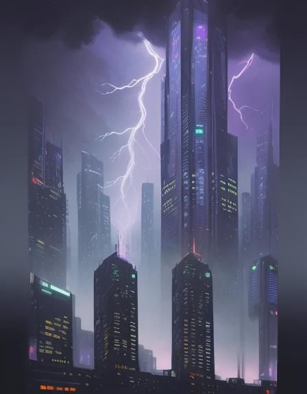 Futuristic Skyscrapers Ablaze in the Night
