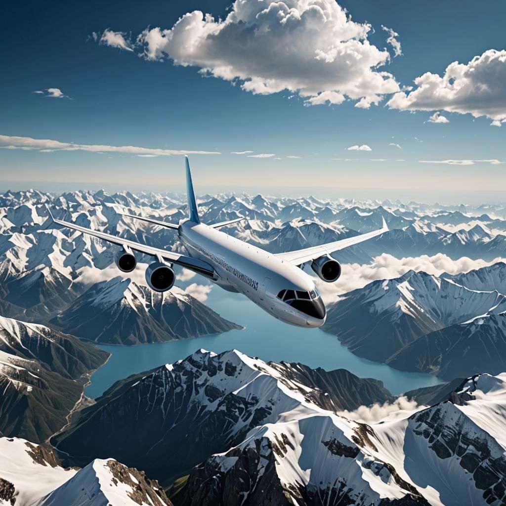 Aircraft Soaring High: A 3D Wide-Angle Shot