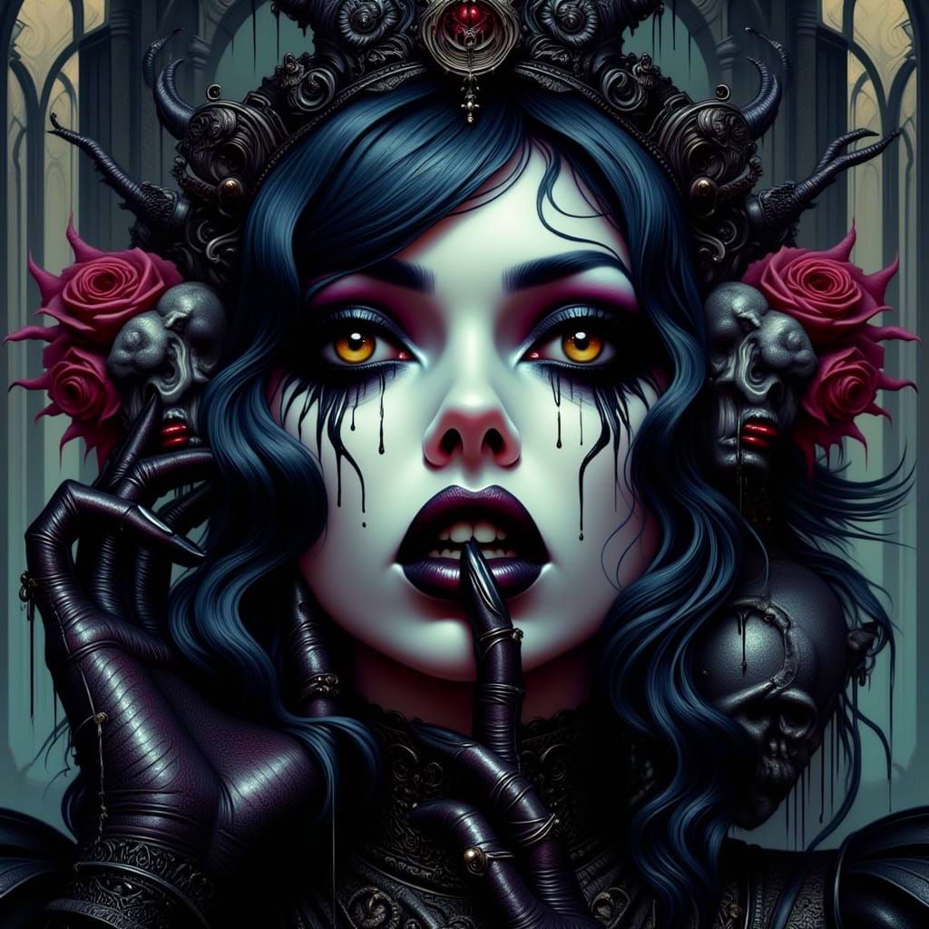 Surreal Hyperrealistic Portrait of a Romantic Goth Punk Woma...