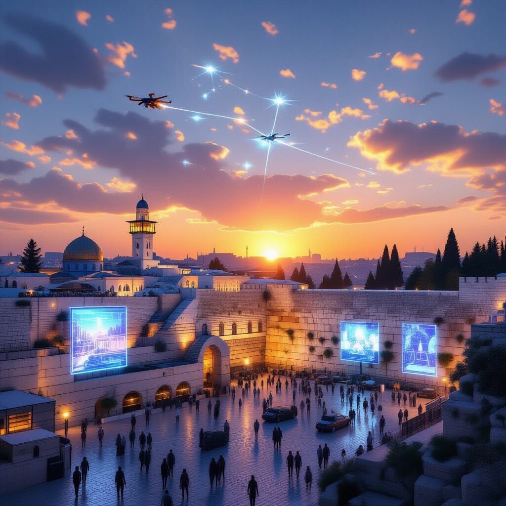 Futuristic Western Wall with Holographic Displays