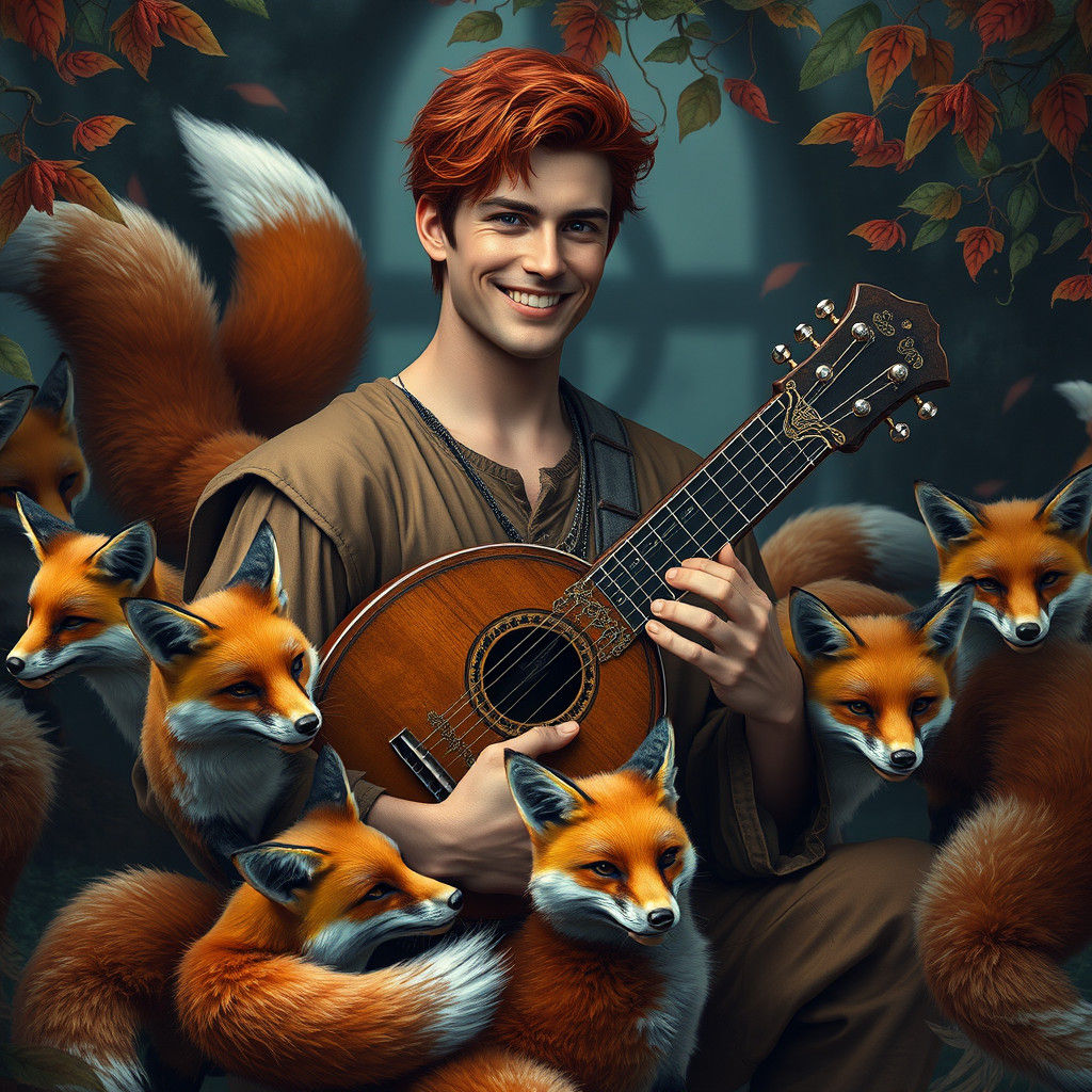 Fantasy Bard in Mystical Forest, Digital Matte Painting