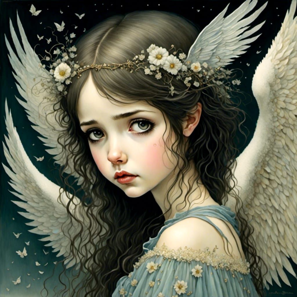 Emo Anime Angel in Pop Surrealist Style