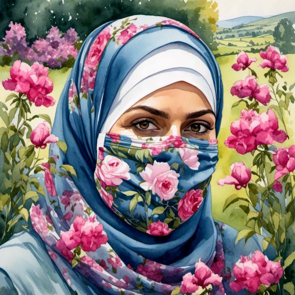 Watercolor Portrait of Irish Woman in Garden