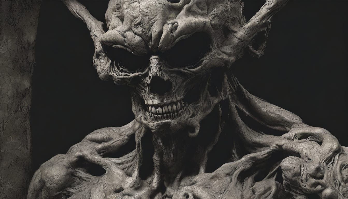 Grotesque Mythic Figure Consuming Child in Dark Expressionis...