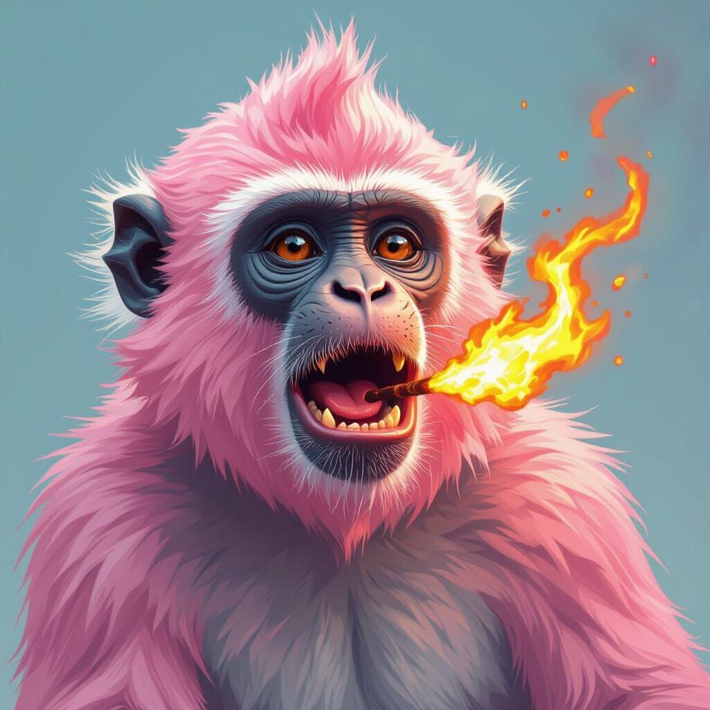 Pink Monkey Breathing Fire: Digital Art