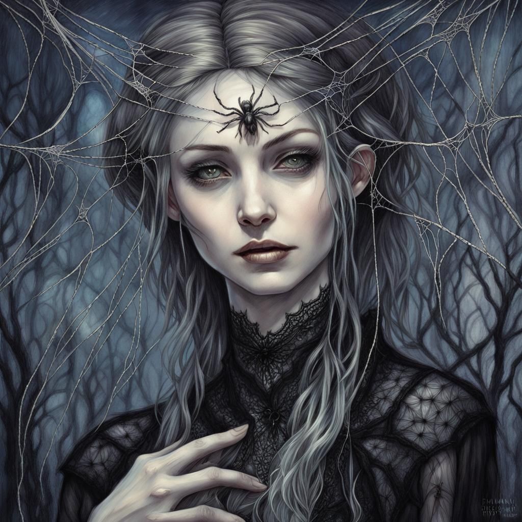 Gothic Fairy with Spiderweb Wings in Ethereal Light