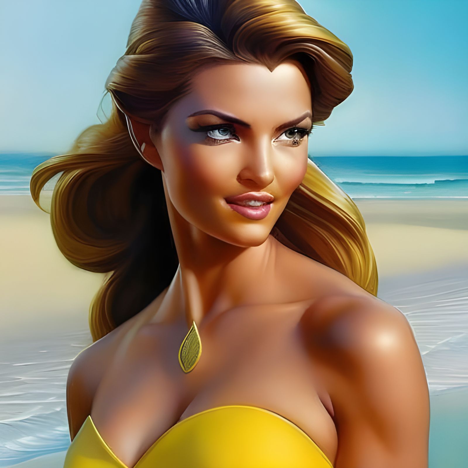 Princess Belle on the Beach: Hyperrealistic Portrait