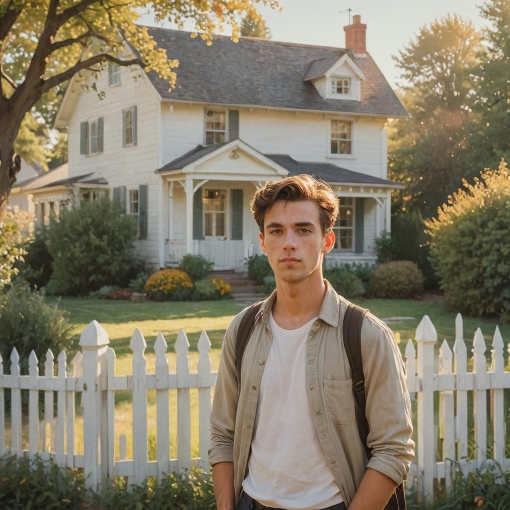 Impressionist Painting of Man at Quaint House