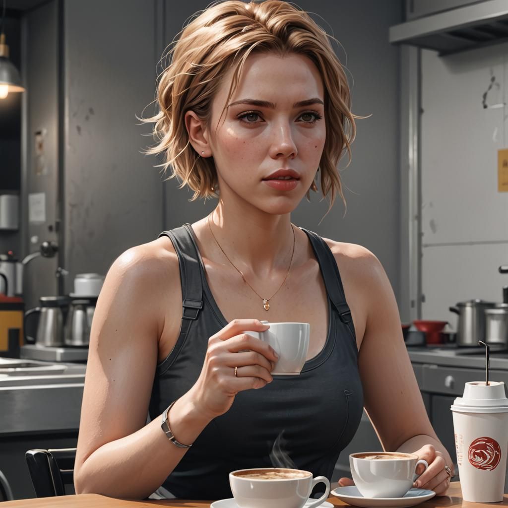 Anime Style Portrait of a Woman Enjoying Coffee