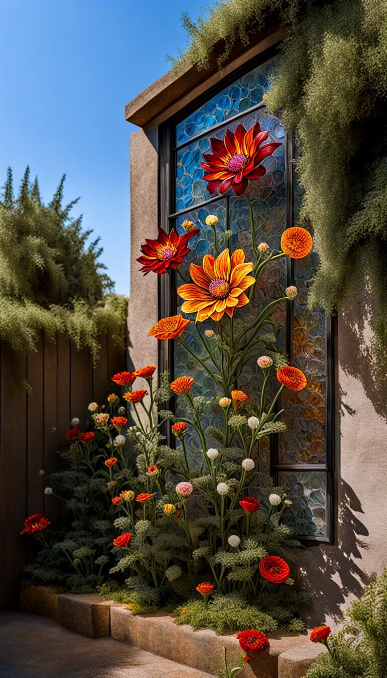 Stained-Glass Portrait of Gazania and Garden Flowers