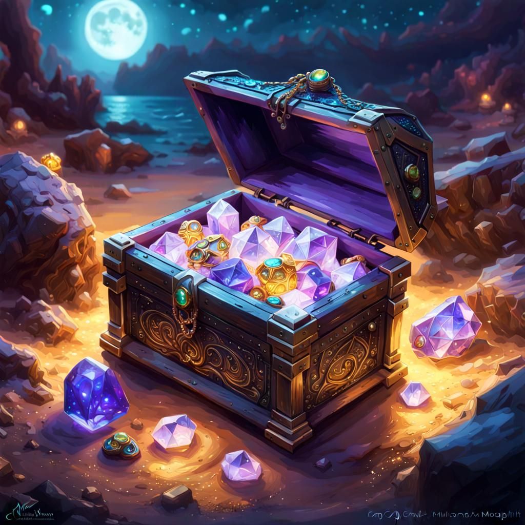 Bioluminescent Treasure Chest in Deep Color Palette