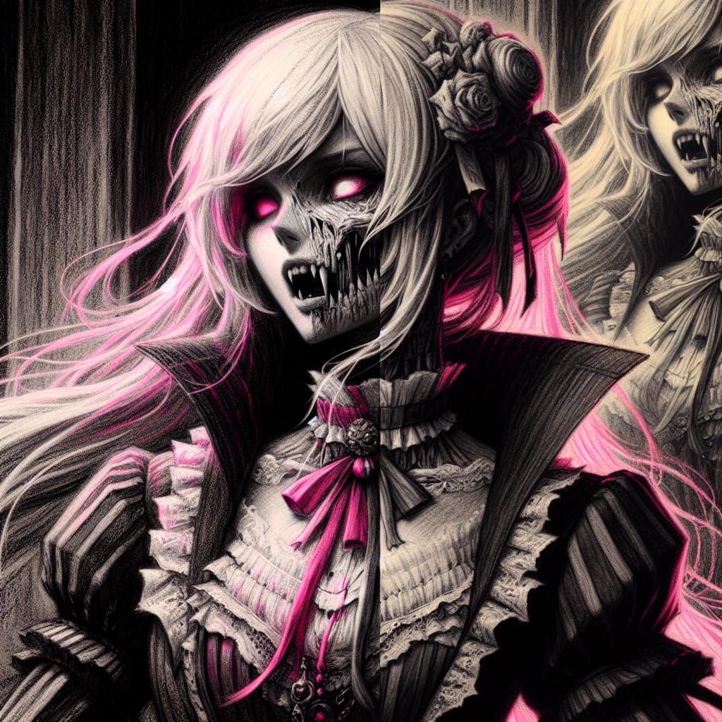 Victorian Vampire Girl in Hyperdetailed Charcoal Drawing