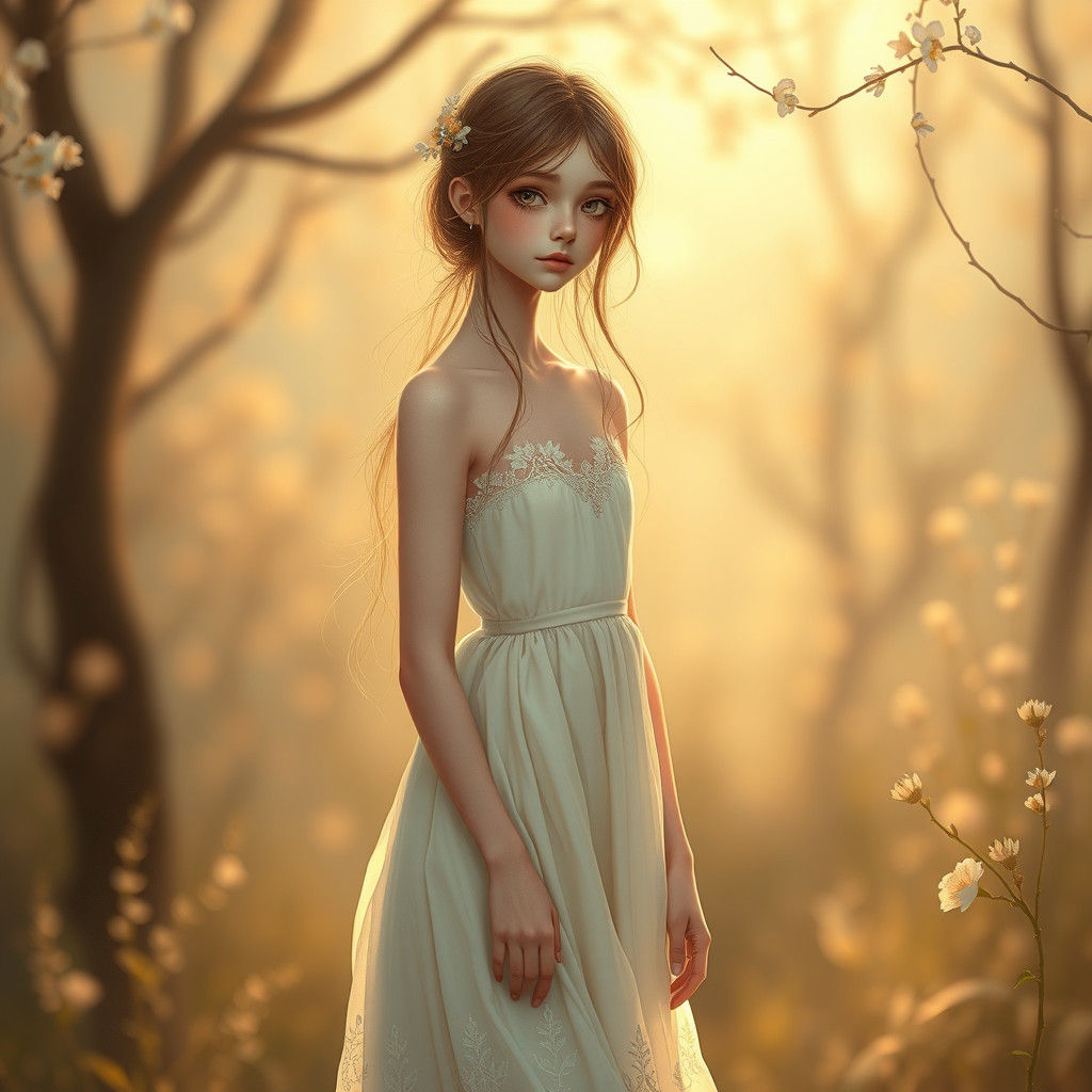 Ethereal Girl in Rococo Art Nouveau Style