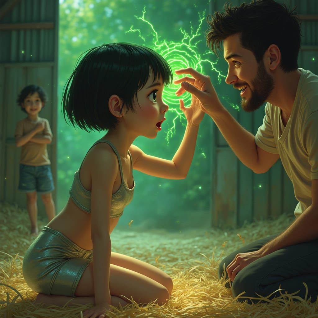 Hypnotic Encounter in a Barn: A Hyperrealistic Portrait