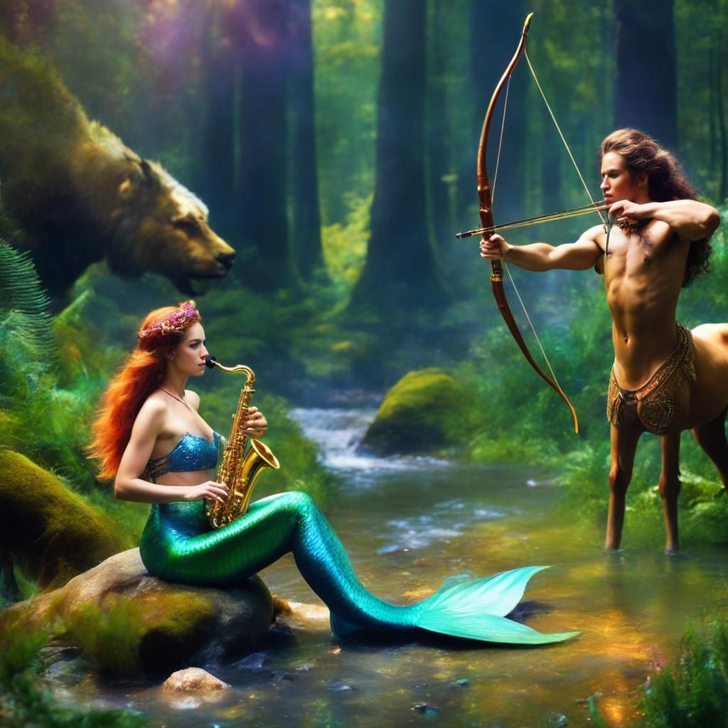 Nebula Centaur Archer and Mermaid Saxophonist