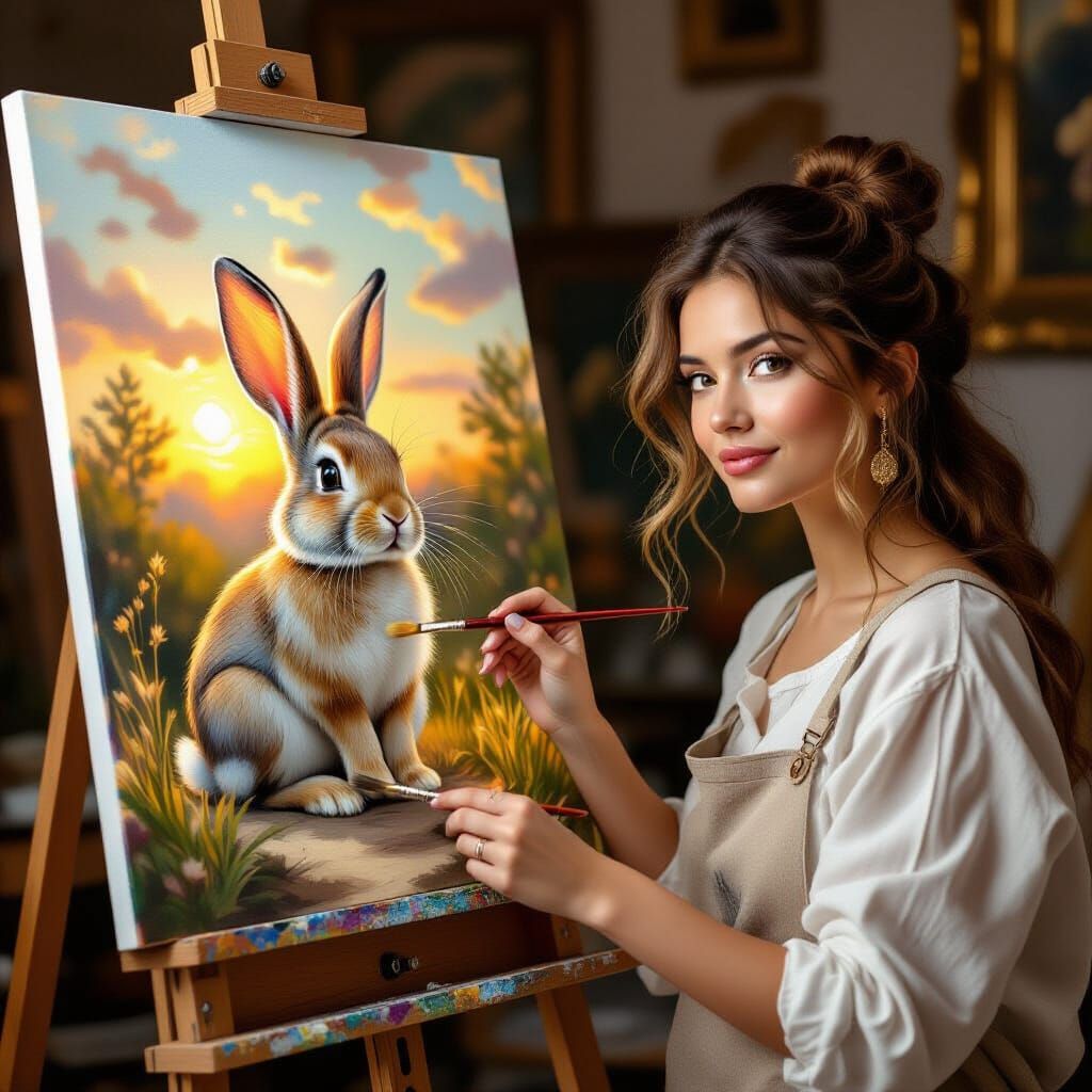 Artist Completes Heartwarming Bunny Oil Painting