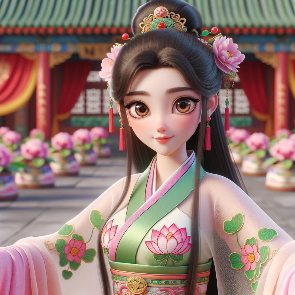 Chinese Empress in Tang Dynasty: 3D Cartoon Art