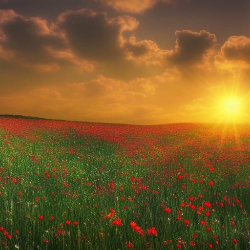 Radiant Flower Field in Divine Sunshine