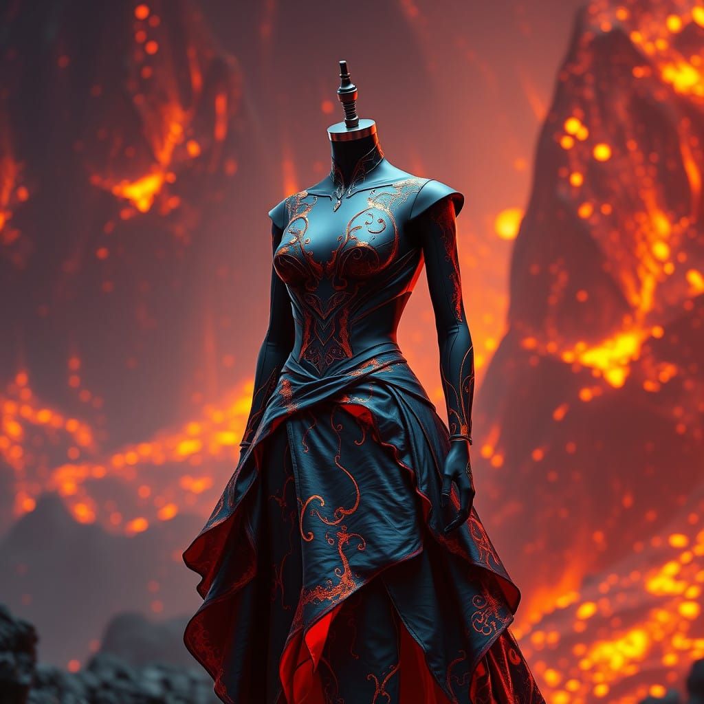 Epic Futuristic Lava Gown in Deep, Vibrant Colors