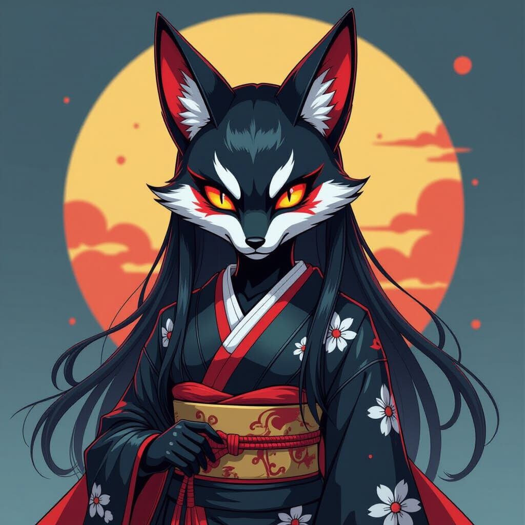 Kitsune with Venom Symbiote in Cyberpunk Manga Style