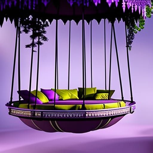 Purple Round Swing Bed with Pergola Roof and Planters& gothic vibes& ethereal vibes& magical vibes& dark fantasy vibes& ...