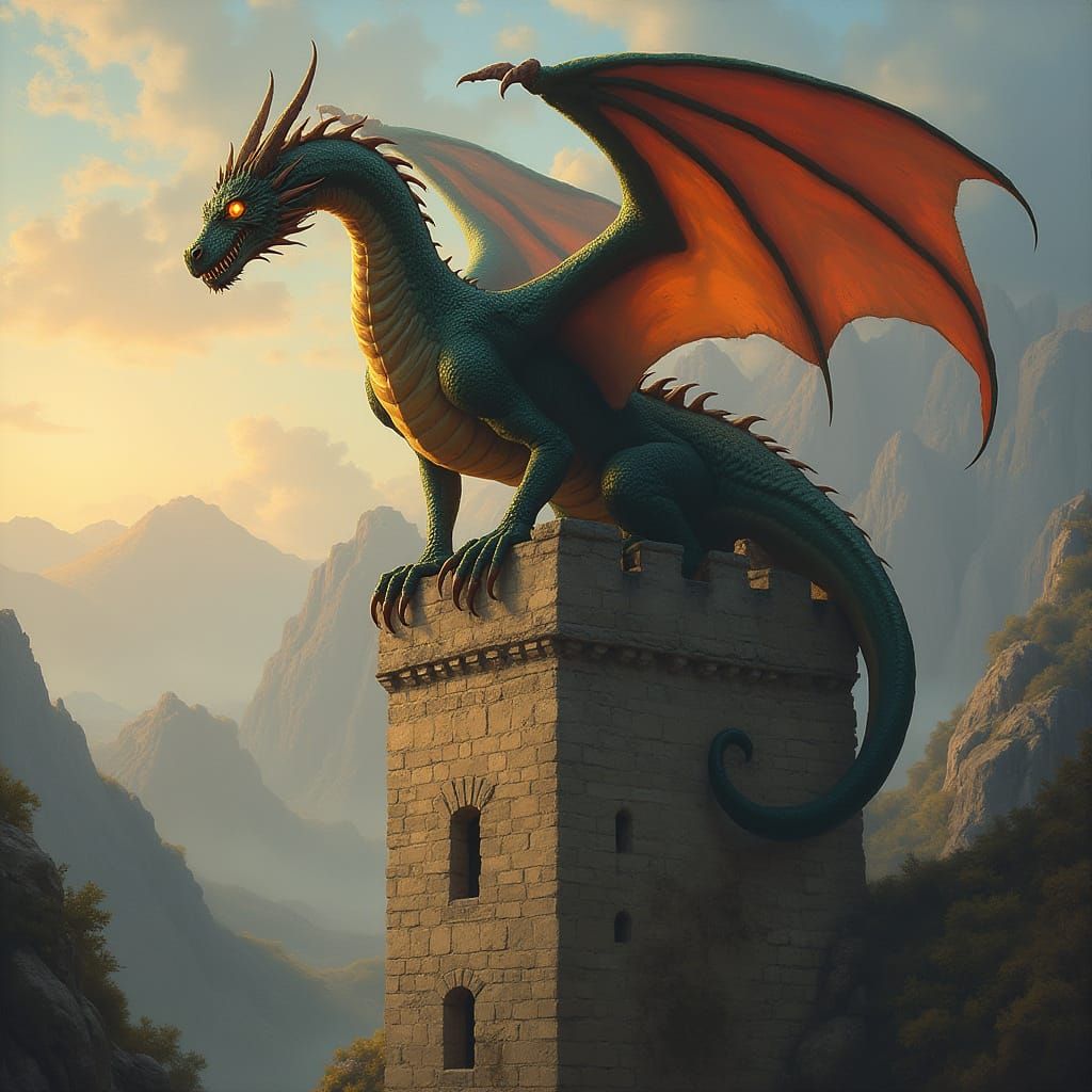 Renaissance Dragon on Medieval Tower