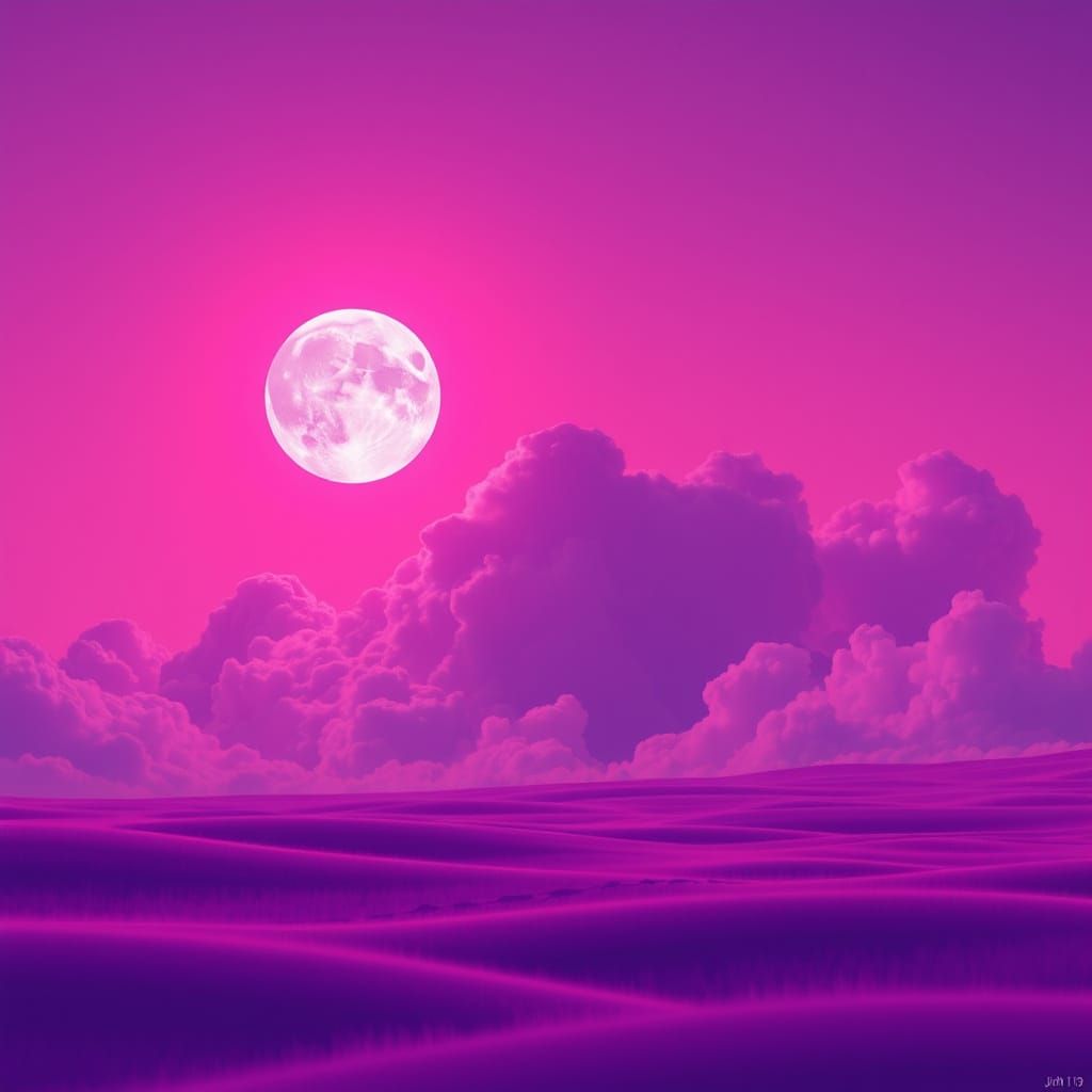 Vibrant Purple Sky with Luminous Pink Moon