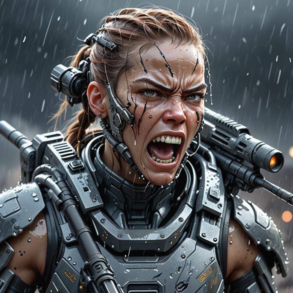 Female Cyborg Soldier in Combat Portrait
