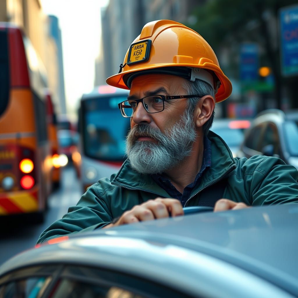 Geologist Navigates Busy City Traffic in Realistic Photo