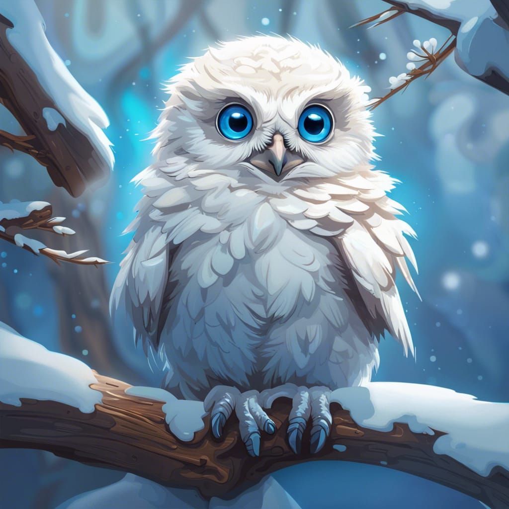 Adorable Snowy Owlet Portrait in Hyperdetailed Style