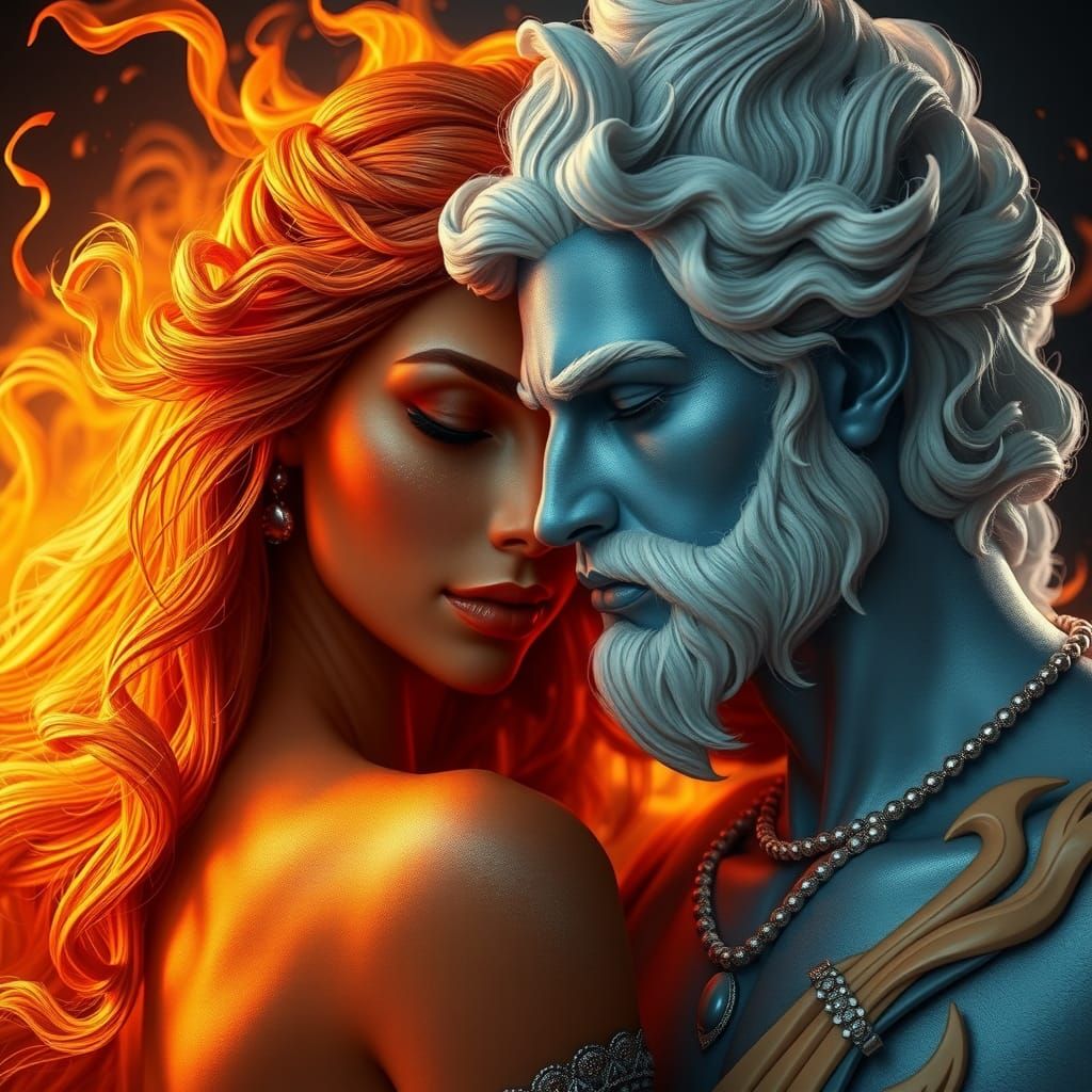 Divine Embrace: Fire Goddess and Air God Portrait