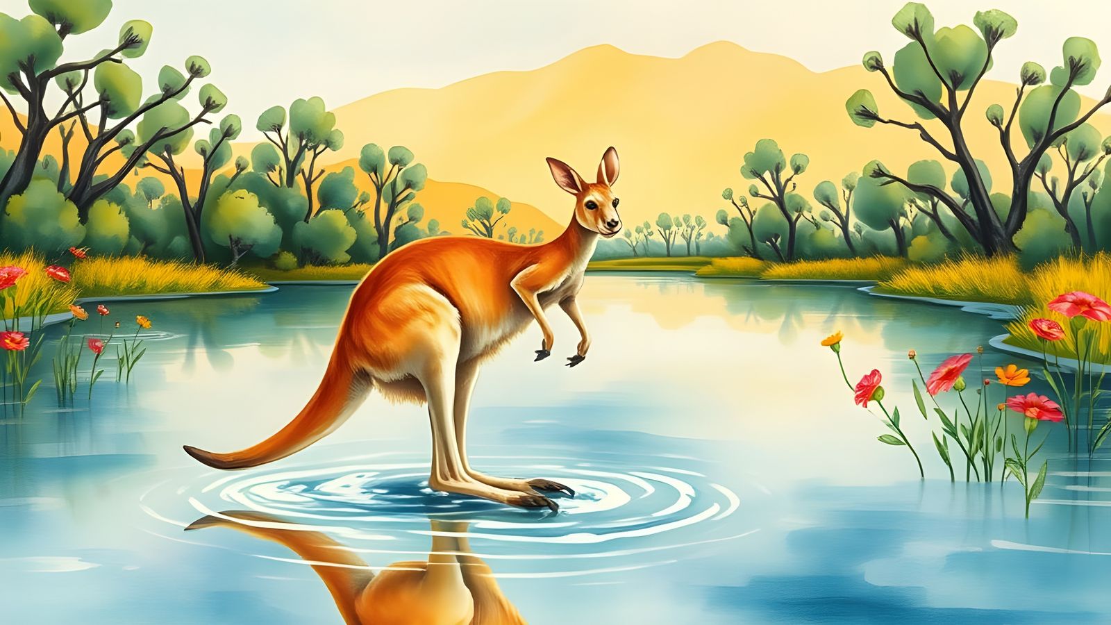 Whimsical Australian Watercolour with Dripping Ink Textures