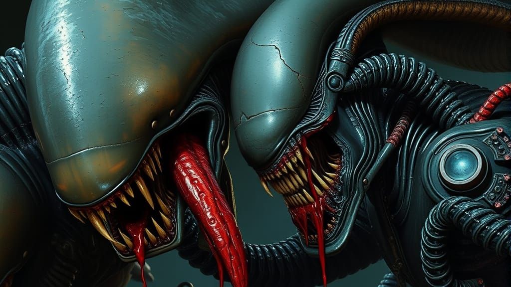 Xenomorph Attack in a Biomechanical Art Style