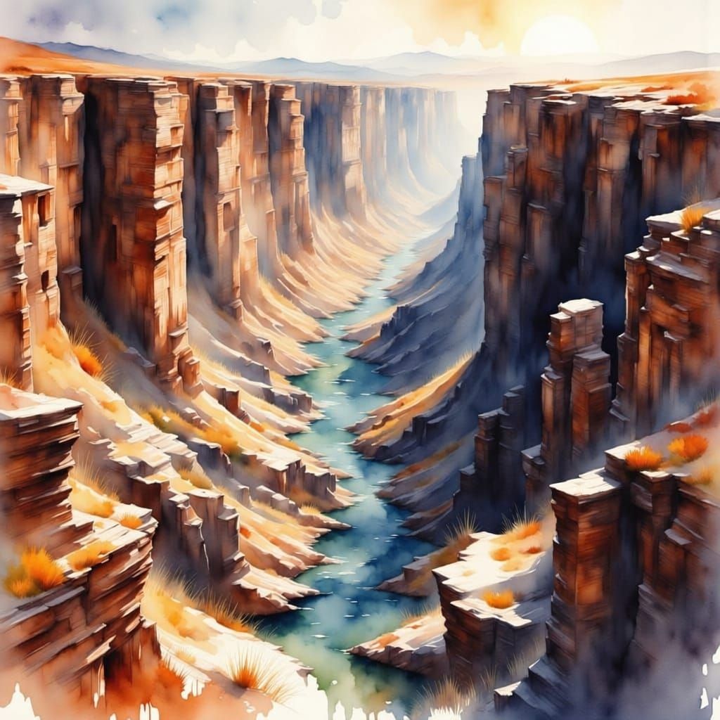Abstract Watercolor Canyon Landscape Painting
