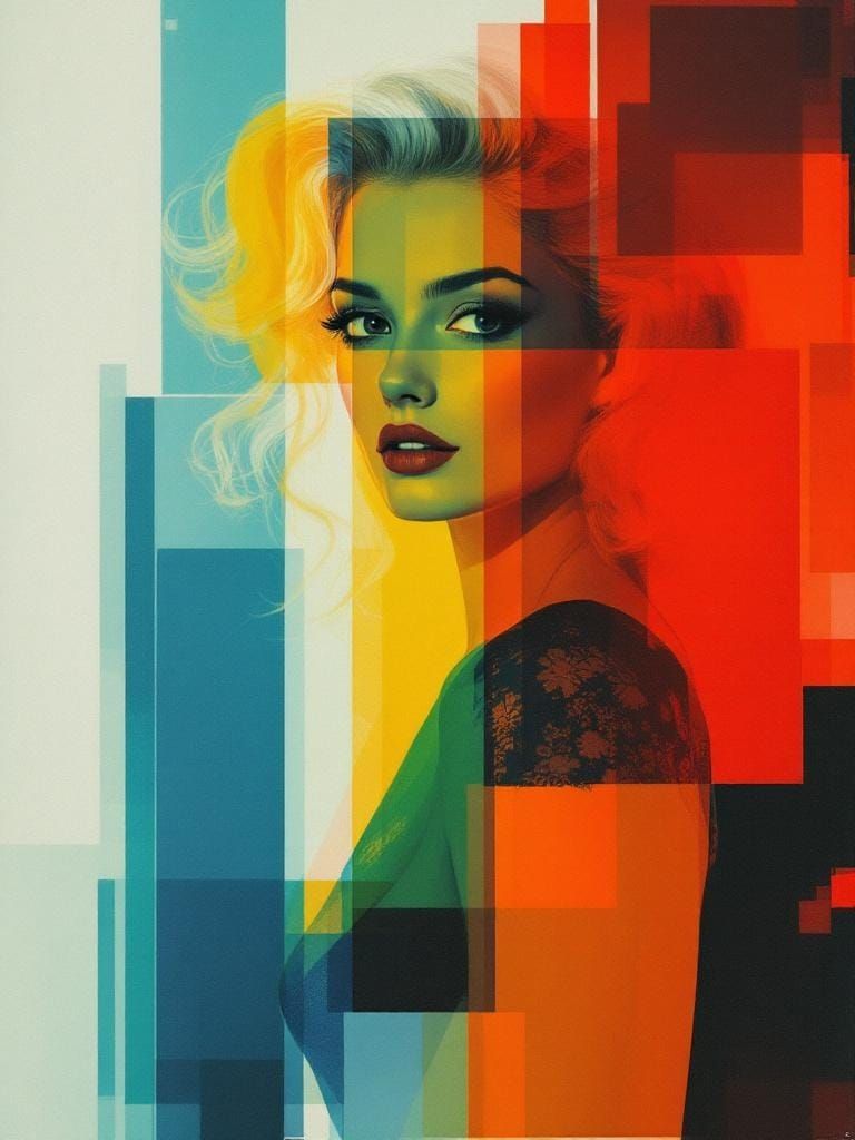 Abstract Pin-Up Fusion: Kandinsky and Frankenthaler Styles