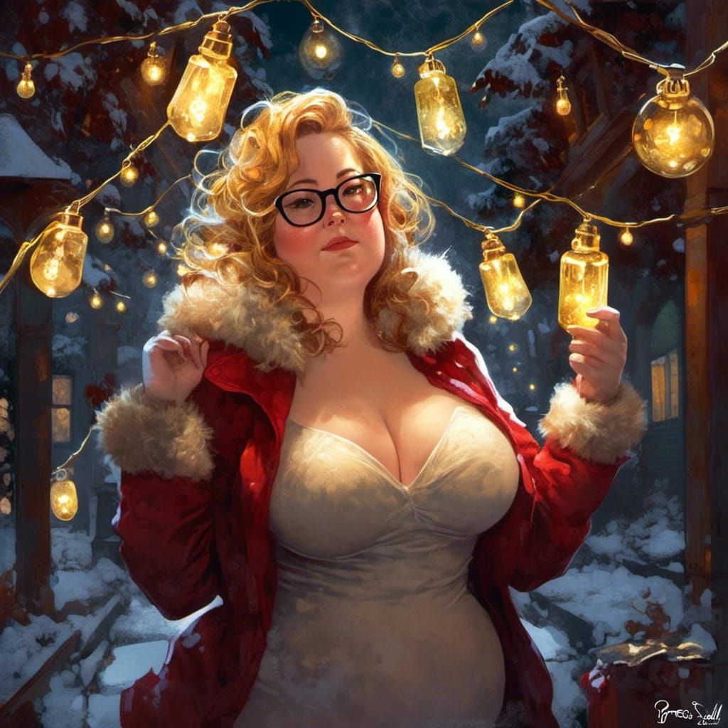 Christmas Pin-Up Girl with Christmas Lights