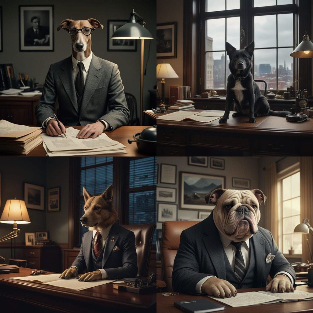 Unsympathetic Dog in Office Attire in Hyperrealistic Digital...